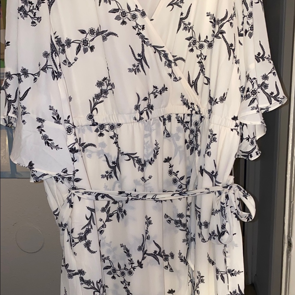 Torrid White and Blue Tiered Ruffle Sundress with Pockets
